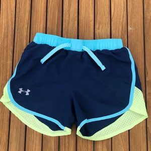 under armour dark blue + neon athletic shorts